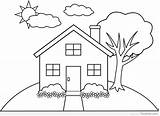 House Kids Simple Line Drawing Houses Sketch Colouring Coloring Pages Drawings Hill Tree Easy Sheets Clip Getdrawings Sketches sketch template