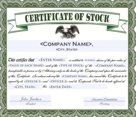 sample stock certificate templates  google docs ms word