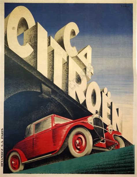 French Art Deco Vintage Automobile Poster For Citroen C4