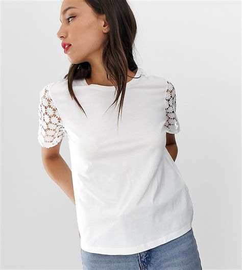 asos design tall  shirt met mouwen met kant wit tall fashion