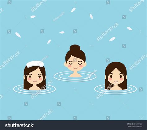 three pretty girls taking bath japanese stock vector