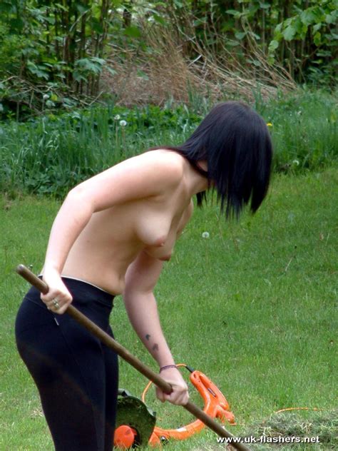 topless yardwork