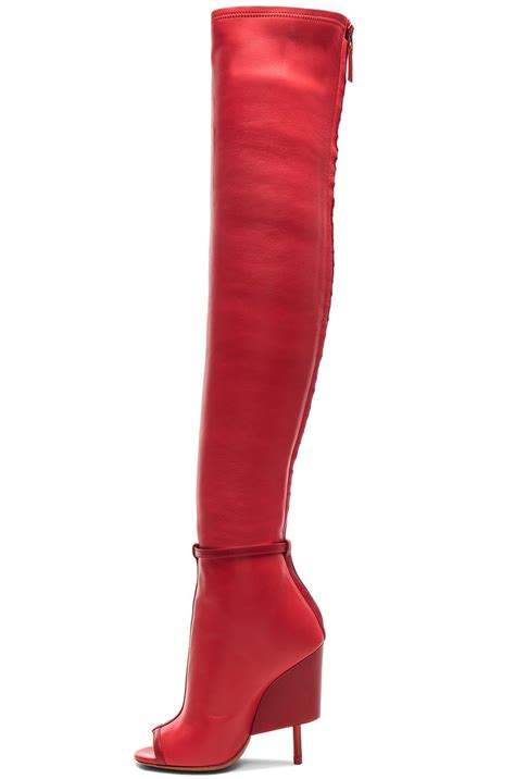 givenchy thigh high open toe leather boots in red lyst