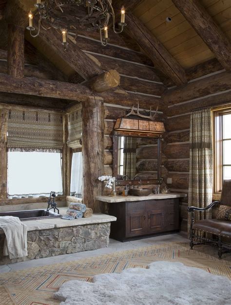 master bath designed  rinfret  ranch house rustic house log homes