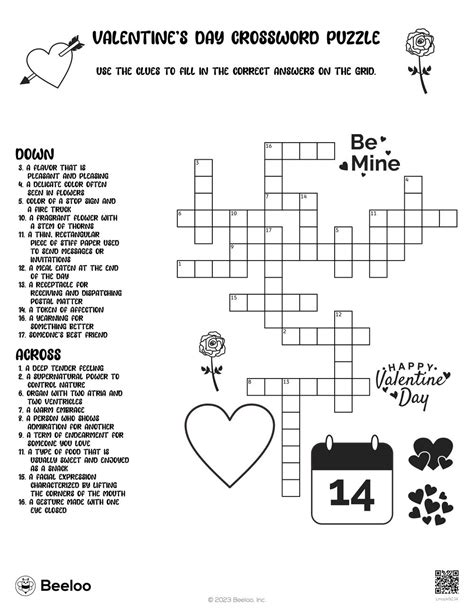 valentines day crossword puzzle beeloo printable crafts