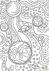Coloring Trippy Pages Space Alien Planets Printable Saucer Flying Drawing sketch template