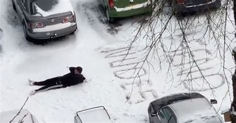 raunchy man caught leaving a lewd message in the snow for his tinder