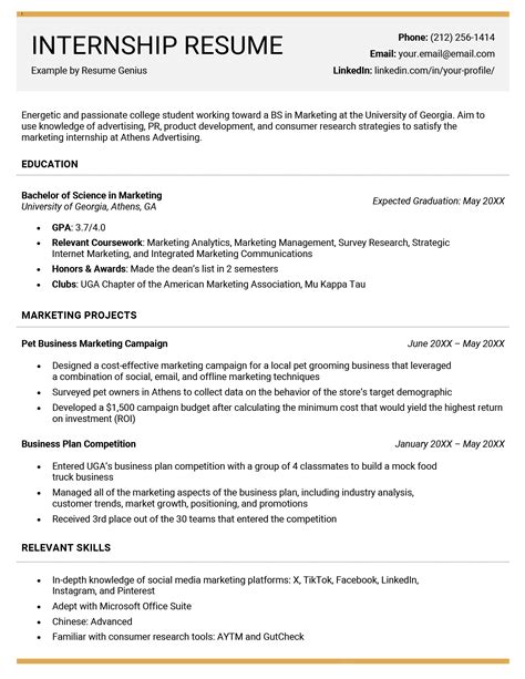 internship resume examples template   write