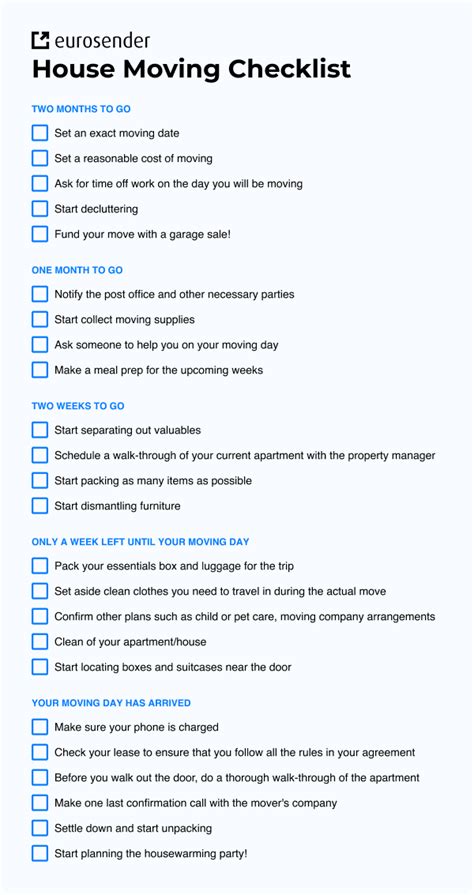 ultimate printable moving house checklist eurosender blog