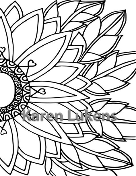 sunflower  adult coloring book page printable instant etsy