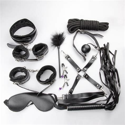 wholesale 10 pcs bdsm bondage restraints set kit handcuffs nipple clamp