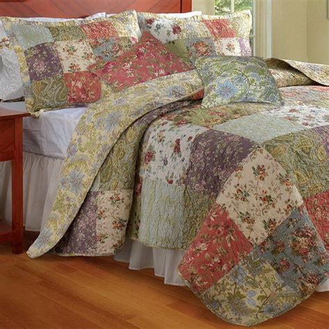 pc cottage country floral patchwork reversible cotton quilt set king