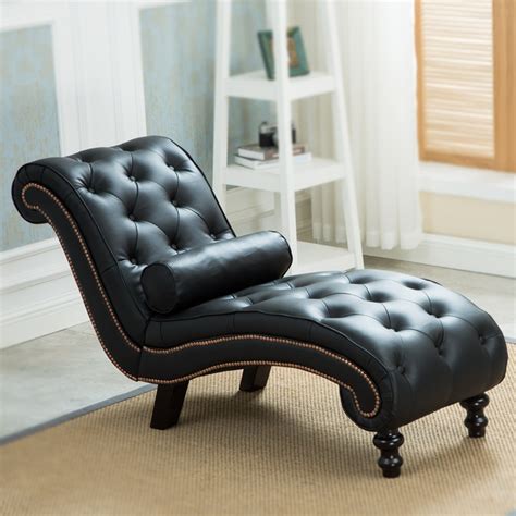 Classic Leather Chaise Lounge Sofa With Pillow Living Room
