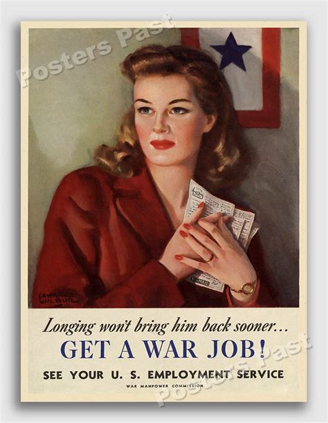 1940s Women “get A War Job ” Wwii Historic Propaganda War Poster