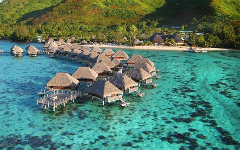 Bora Bora Lagoon And Water Villas Hd Desktop Wallpaper