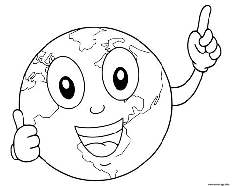 Coloriage Planete Terre Dessin Anime Sourire Yeux Jecolorie 4130 The