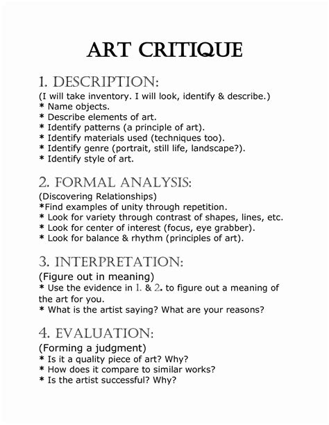 art institute essay  lovely art critique worksheet google search
