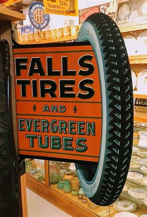rare original falls tires  evergreen tubes flange sign vintage motorcycle posters garage