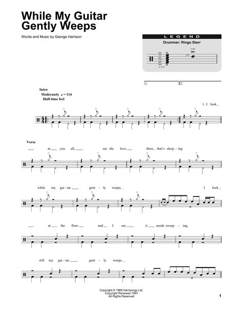 while my guitar gently weeps sheet music the beatles drums transcription