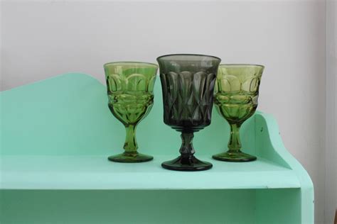 Vintage Green Drinking Glasses Vintage Glassware Mid Century Glasses
