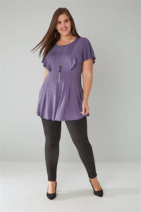 Purple Peplum Top With Frill Angel Sleeves With Free