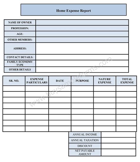 home expense form sample forms