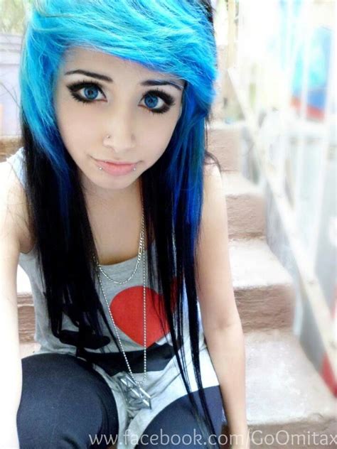 omita monster emo girl blue eyes blue and black hair emo scene hair blue hair alternative hair