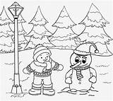 Winter Coloring Drawing Scenery Clipart Kids Christmas Landscape Pages Season Outline Drawings Easy Snow Scene Printable Village Fun Clip Snowman sketch template