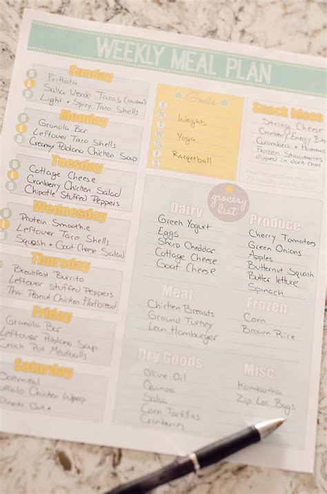 printable weekly meal planner organizes  easy menu