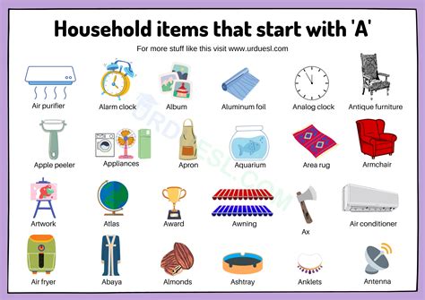 household items  start    words  preschool