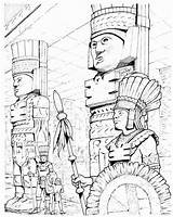 Coloring Aztec Gods Mythology Temple Pages Goddesses Huey Palace Mayan Printable Emperor Shield Fearsome Proud Feathered Guard Dignified Drawing Freeuk sketch template