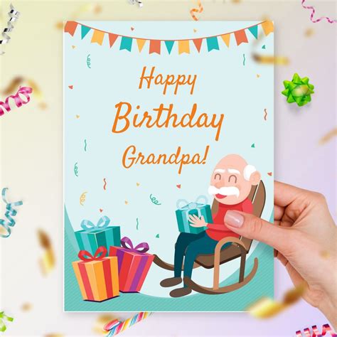 happy birthday card  grandpa blue gray style template editable