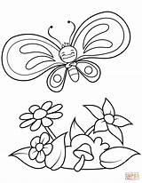 Coloring Butterfly Pages Mushroom Flowers Funny Boy Schmetterling Malvorlage Flies Over Drawing Butterflies Genießt Printable Paper Enjoys sketch template