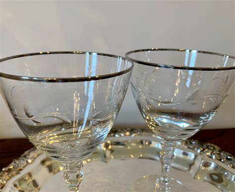 Pair Of Vintage Etched Crystal Wine Glasses With Etsy