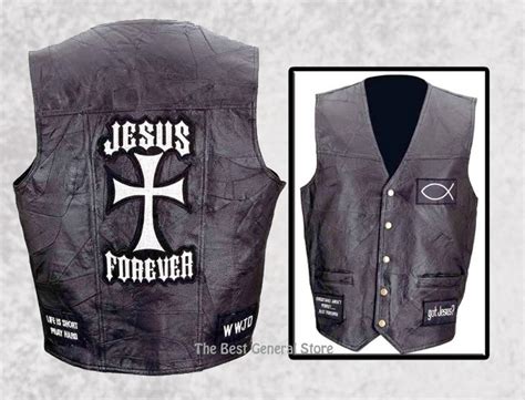 mens black leather christian cross motorcycle vest religious jesus