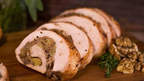 stuffing swirl rolled turkey breast with maple mustard gravy and