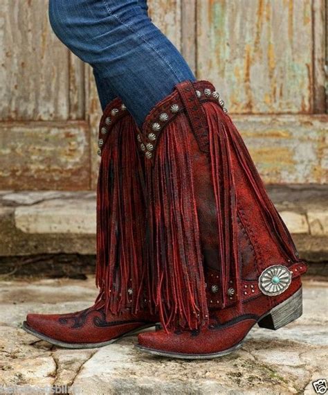 details about gorgeouse lane boots for dd ranch prescott fringed cowgirl boots red in 2019 red