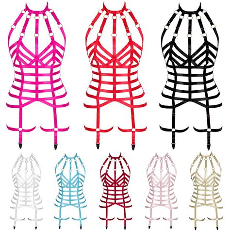 sexy lingerie harness bra full set stockings garter belt cage strappy