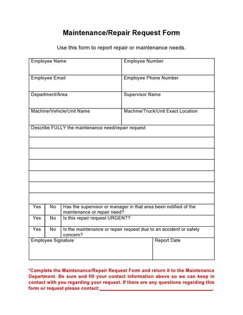 maintenance request form templates  templatelab