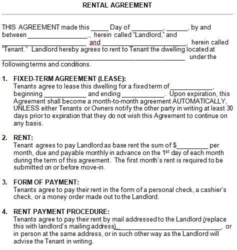 month  month rental agreement template word rental  lease