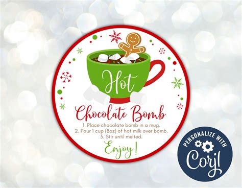 editable christmas hot cocoa bomb tags printable hot etsy uk
