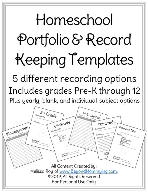 homeschool portfolio  record keeping sheets