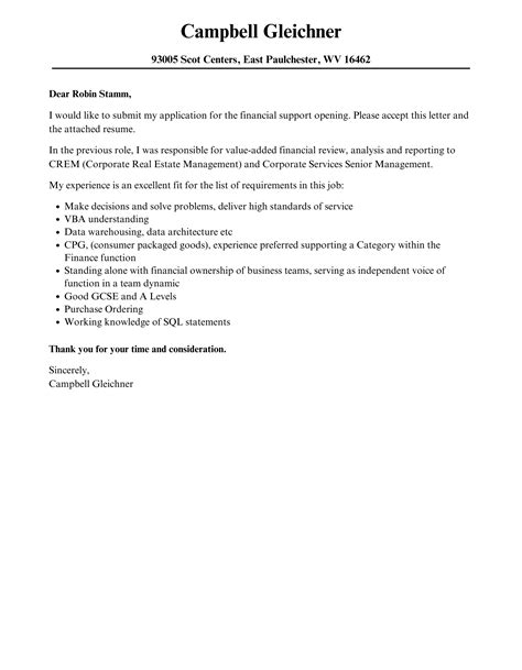 financial support cover letter velvet jobs