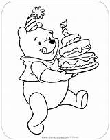 Winnie Coloring Pooh Birthday Pages Printable Cake Disneyclips Carrying sketch template
