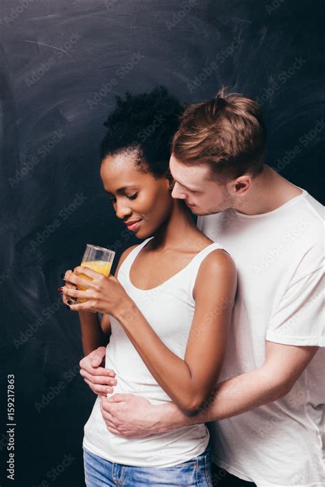 Interracial Young Couple Black Woman And White Man Togetherness