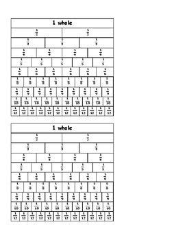 fraction tile printout printouts manipulatives fractions