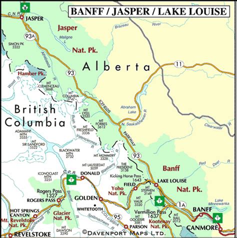 map  banff jasper  lake louise alberta british columbia