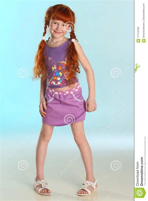 Little Redhead Pre Teen Fashion Girl Model In A Summer