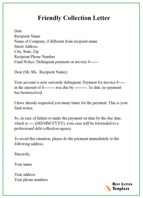 collection letter template format sample
