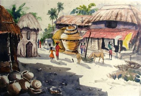 daily life of an indian village by artist anirban seth